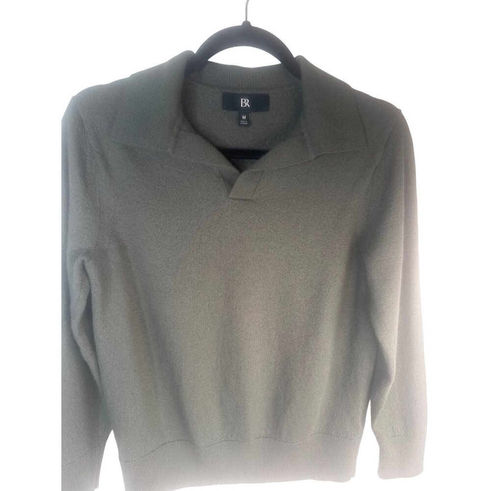 Banana Republic Medium Merino Wool Sage Green Collared Pullover Sweater - Picture 8 of 12